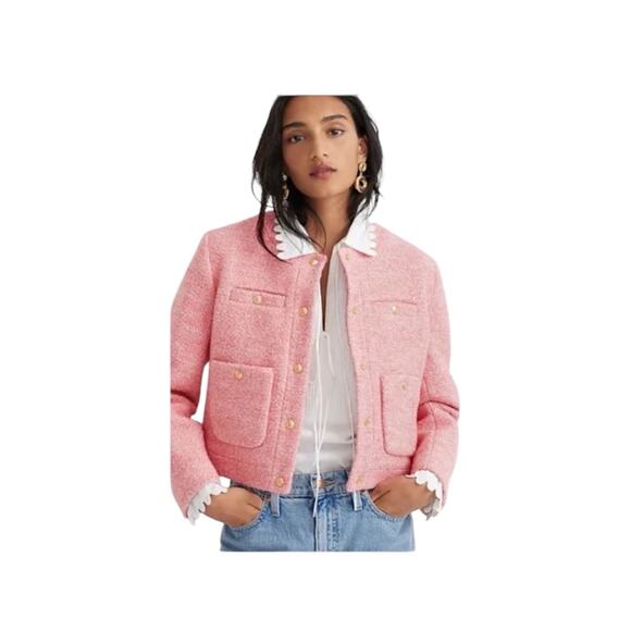 J.Crew Collection Cropped Boucle Lady Jacket Mario Bellucci® BJ941 Pink 16 - Picture 2 of 16